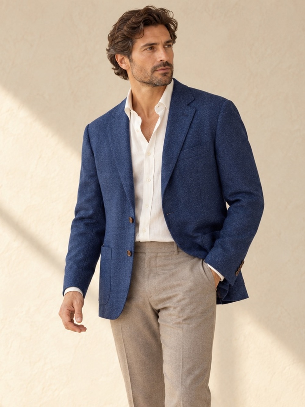 Loro Piana X Jack Victor Dream Soft Texture Blue Wool Blazer Italian Sz 42
